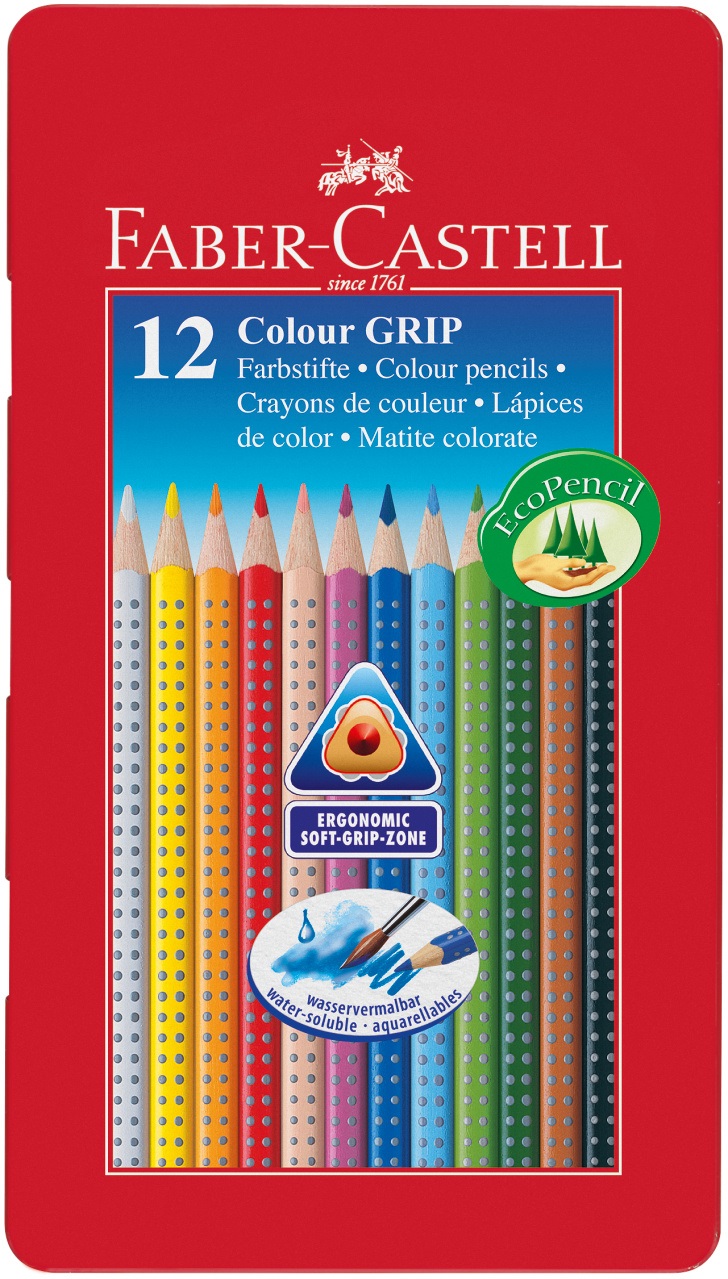 Faber-Castell Tin of 12 Colour GRIP 2001 pencils 