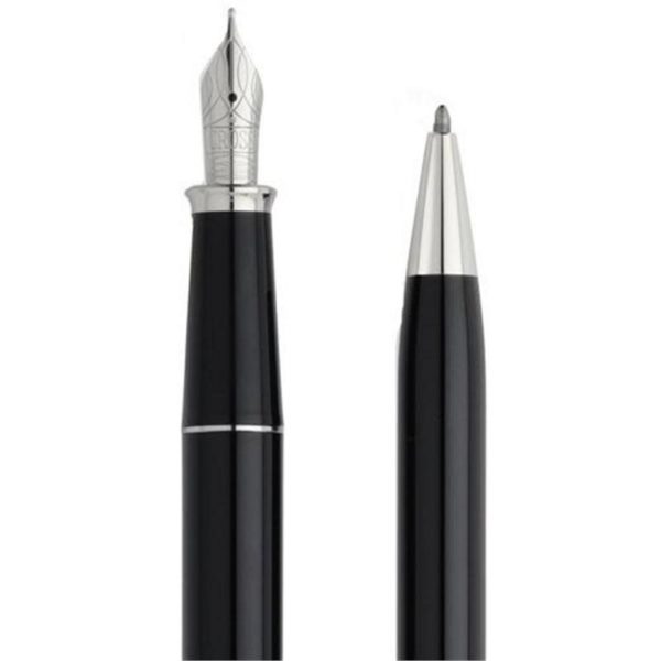 Century II Black Lacquer & Engraved Chrome Fountain Pen and Ballpoint - tip detail