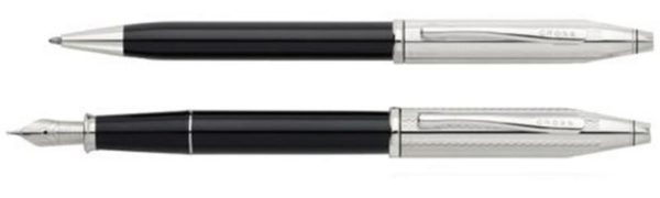 Century II Black Lacquer & Engraved Chrome Fountain Pen and Ballpoint Gift Set