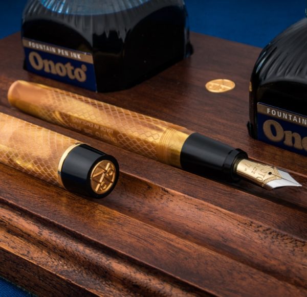 Onoto Magna Classic Gold Pearl & Gold Fittings with Chasing fountain pen-9869