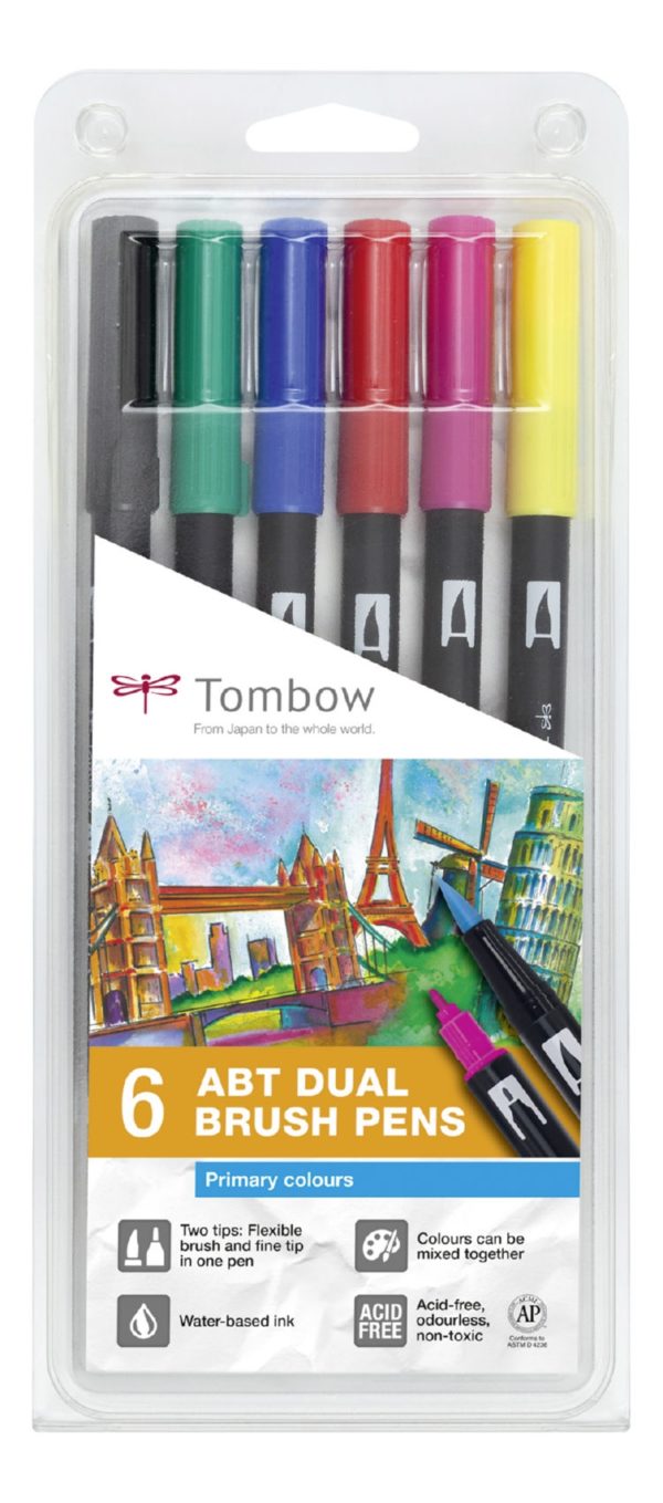 TOMBOW Dual Brush Pen 6 set Primary colours-0