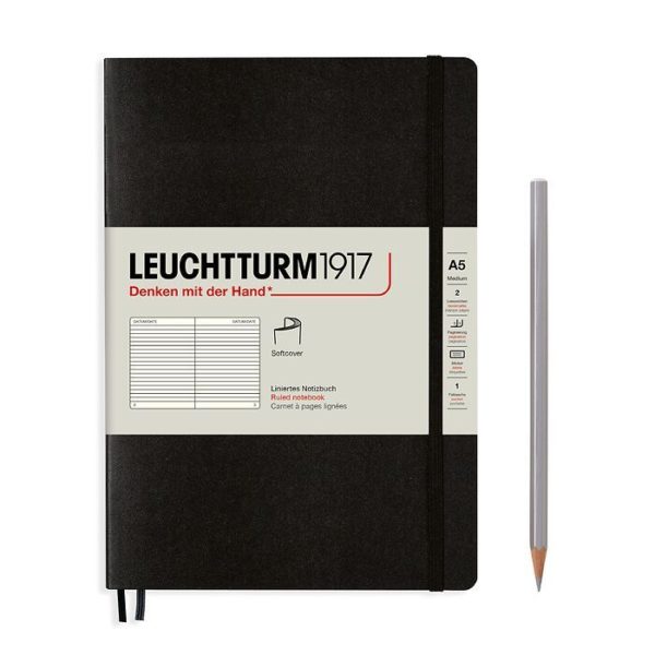 Leuchtturm 1917 A5 Softcover Notebook Black Ruled