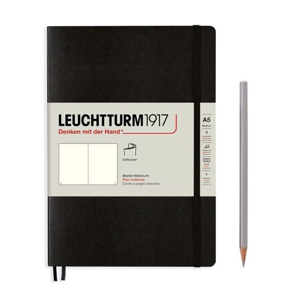 Leuchtturm 1917 A5 Softcover Notebook Black Blank