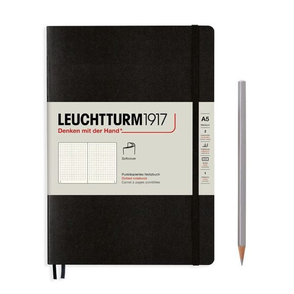 Leuchtturm 1917 A5 Softcover Notebook Black Dotted