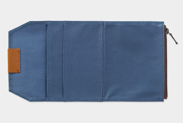 Traveler's Cotton Zipper Case Blue Passport Refill Open