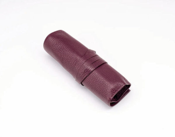 Taccia Leather Pen Roll Maroon Closed